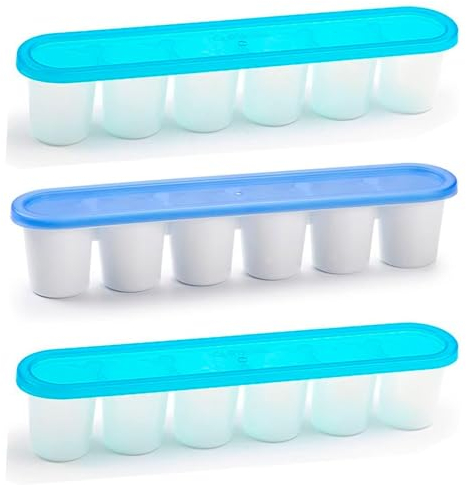 ACAN Tradineur - Pack de 3 cubiteras de plástico con tapa, molde para 6 cubitos de hielo grandes, fácil extracción, cócteles, whisky, 6 x 30,8 x 6 cm