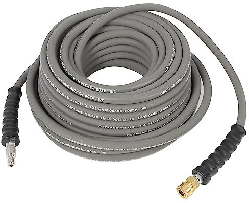 50ft Pressure Washer Hose 4000psi 3/8 Inch Gray With Couplers Kink Hybrid Flexible Outdoor Hose for Electric or Gas Power Washer