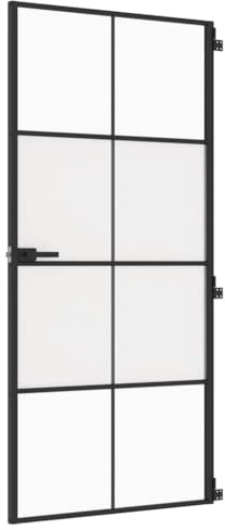Porte intérieure mince noir 93x201,5 cm verre trempé aluminium