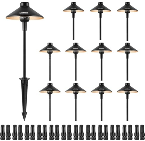 VEVOR 12 Pack Low Voltage Landscape Path Lights, 3W 210LM 12V-24VAC/DC Outdoor LED Pathway Lighting, 3000K Warm White Walkway Lights with Quick Connectors, IP66 Waterproof for Yard Garden Sidewalk