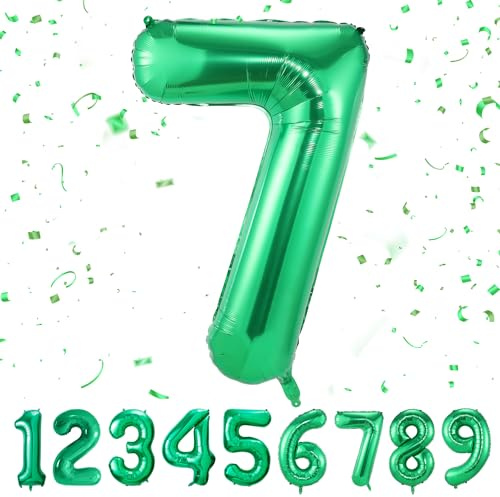 Number 7 Balloons 7,Green 7 Balloon 40 Inch Giant Helium Foil Number Balloons for Boys Girls Party Decor Birthday Anniversary Graduation Party Decorations Supplies