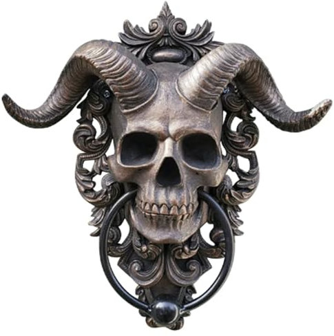 PJFJFP Aldaba de Puerta gótica de Alta Resistencia Shofar de Hierro Vintage, estatuas de Calavera, aldaba de Puerta, manija de Puerta, decoración hogar