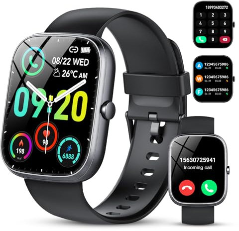 Smartwatch für Herren Damen,1,91 Voll Touch Smart watch mit Bluetooth Anrufe,100+Sportmodi IP68 Wasserdicht Sportuhr,Fitnessuhr mit Puls-Schlaf-Monitor Schrittzähler, Uhr für Android iOS(Schwarz)