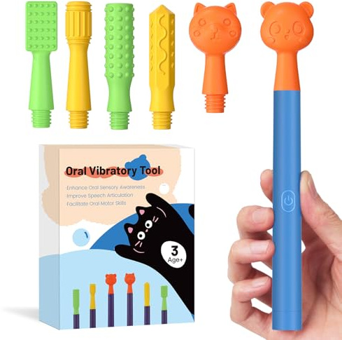 Kit de estimulación sensorial oral con 6 cabezales texturizados suaves para terapia del habla y apoyo a la alimentación, fuerza muscular y mejora de la fonación, color azul