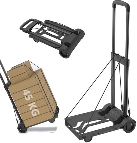 LZQ Sackkarre Klappbar,Transportwagen mit 2 Häkchen und 2 Räder,Faltbarer Rollwagen für Einkaufen,Camping,Transport von Reiseartikeln,bis 45kg Tragraft