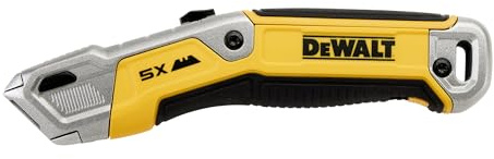 DeWALT Retractable Utility Knife cast alloy metal case ergonomically designed handle includes a waterproofed compartment for five additional blades. There is also a lanyard hole, Supplied with 1 blade