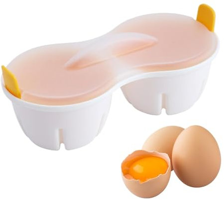 Cuociuova a microonde, 2 cavità, antiaderente, resistente al calore, per uova in camicia, facile e veloce, gadget da cucina ideale per mattine impegnative