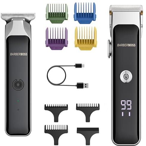 BarberBoss Men's Facial Hair Groomer, Dual Beard Clippers, Rechargeable Hair Trimmers, Ceramic Blade Grooming Tool with Length Dial, USB Powered with LED Light Indicators
