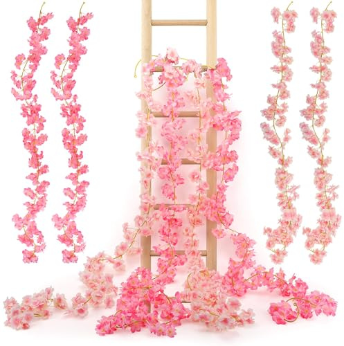 4 pezzi Ghirlanda Di Fiori Di Ciliegio,180cm Fiori di Ciliegio Artificiali,Fiori di Ceriglia Finti, Artificiale Fioris di Ceriglia Deco per Matrimonio, Festa, Casa, Giardino Decorazione