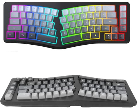 Goshyda Ergonomiskt Tangentbord med Kabel, V-format Delat Tangentbord med Färgglad RGB-bakgrundsbelysning, för W​ins​​ för OS X för Android-Dator Stationär Bärbar Dator