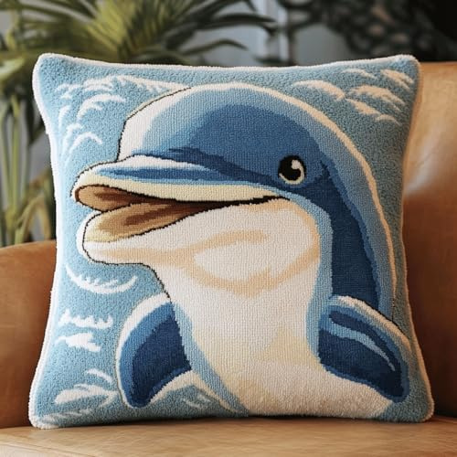 AMBATTERY Cuscino da Ricamare Punto Croce Delfino animale Kit Per Ricamare Federa A Punto Croce 45x45cm Cuscino Ricamato a Mano Fai da te per Principianti