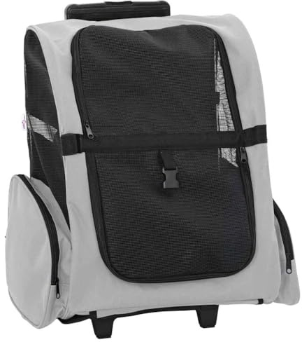 Passeggino da viaggio per gatti 3 in 1, grigio, 48 x 32 x (57 – 106 cm, tessuto Oxford per cani e gatti