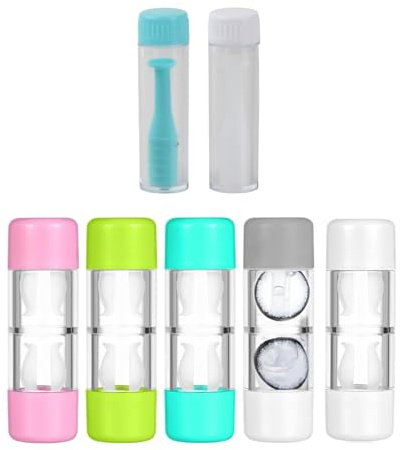 Daleweo 5 Pcs Contact Lens Cases, Mini Colorful Contact Lens Case Set, Contact Lens Barrel Cases, Contact Lenses Holder Box with Contact Lens Remover Tool for Home Travel Outdoor