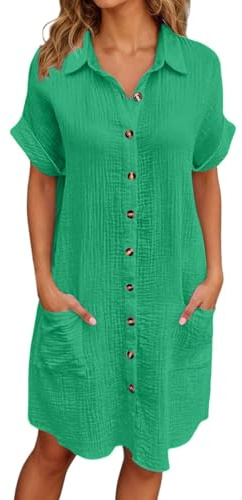 Robe Ete Femme Été Voile De Coton Plage Vert Chic Et Elegant Tee Shirt Longue Grande Taille Curvy Trapèze Fluide Fushia Midi en Lin Gaze Tunique Ample Cintrée Robes Femmes D Elegante Courte,Vert,XXL