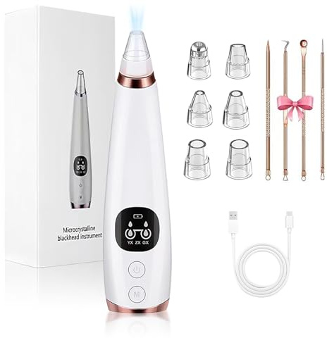 Succionador de Puntos Negros, Limpiador de poros facial, aspirador de poros, eliminación de puntos negros con 3 niveles de succión y 6 cabezales, recargable por USB