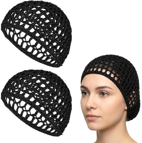2 Pcs Hair Nets for Sleeping Crochet Mesh Wrap Caps for Silk Press Protection Adjustable Net Mesh Braided Weaving Reusable Bonnets Hair Wrap for Women Curly, Straight Hairs, Wig Protection, Black