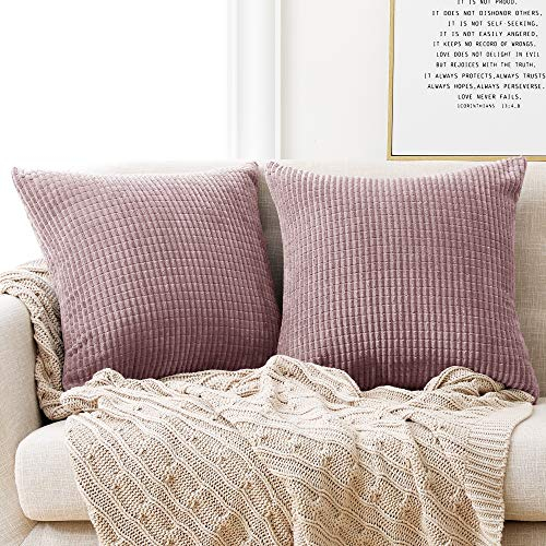 Deconovo Set of 2 Corduroy Cushion Covers 40cm x 40cm, 16x16 Inches Grid Throw Pillow Cases, Square Cushion Protectors Cushion Covers for Living Room(Pastel Violet, 2 Pieces)