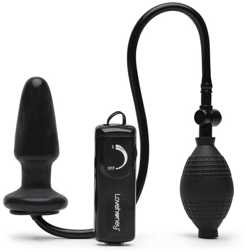 Lovehoney Vibrating Inflatable Butt Plug - 4.5 Inch Anal Plug - Wired Remote Control for Adjustable Stimulation - Easy to Use Anal Bulb Pump - Black