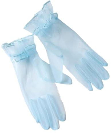 PTNKUIIY Guanti da sposa, in tulle, stile vintage, da sera, per feste, estivi, protezione solare trasparente, in rete, da donna, per carnevale, colore: blu
