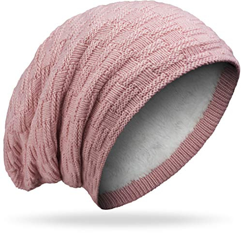 Grin&Bear Long Slouch Beanie Grobstrick Teddyfleece M10 (DE/NL/SE/PL, Alphanumerisch, Einheitsgröße, Rosa)