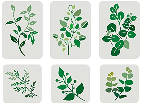 FINGERINSPIRE 6 Stück Aquarellblätter Malschablone 2 Größen Wiederverwendbare Blätter Malvorlage Efeu Dekoration Schablone Blatt Pflanzen Schablone für Malerei auf Wand, Holz, Möbel, Stoff, Papier