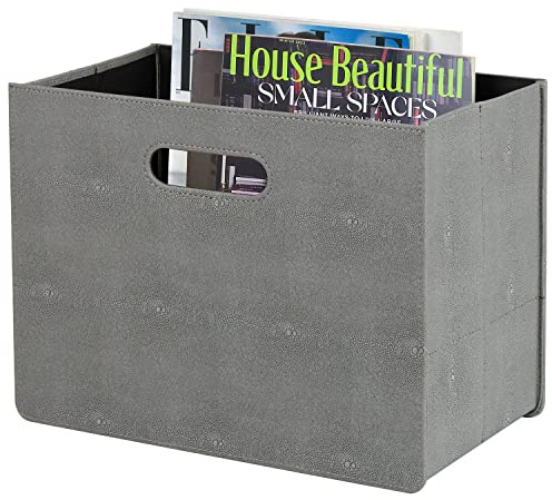 HofferRuffer Magazine Newspaper Holders,Foldable PU Leather Magazine Storage Rack,Document File Holder Magazine Basket Newspaper Storage for Office,CoffeeTable, Living Room, Reception Desk (DarkGrey)