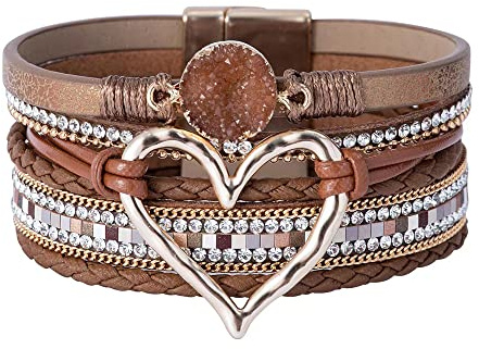 FGFD&OU läderarmband dam läder armband livets träd armband med magnetisk stängning av rostfritt stål armband för kvinnor och flickor, 19 centimeters, Läder