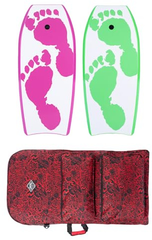 Two Bare Feet 42 Bodyboard Bundle - 2 x 42 'Future' Bodyboards of your choice + Premium Double Carry Bag (Future Print (Green)+Future Print(Raspberry)+Red Bag)