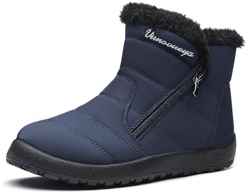 Vunavueya Vinterstövlar dam varma fodrade vinterskor snöstövlar vinter slip-kängor kort skaft stövlar stövlar storlek 35–42, Blå marinblå, 39 EU