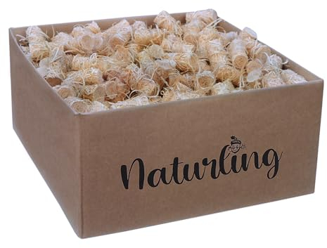 naturling Holzwolle Anzünder gewachst 400 Stück natürliche Bio Anzündwolle für Kamin und Grill