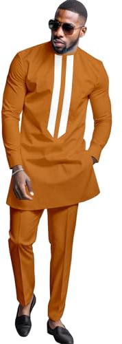 DBQ Vêtements formels africains pour homme Ensemble Dashiki chemise et pantalon Deux pièces Costume traditionnel à manches longues, XXL