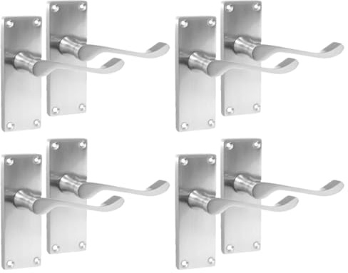 Epsom Door Handle Satin Chrome Scroll Door Handle Set - Victorian Style Internal and External Lever Door Handles with Backplate 118mm x 42mm Sets 4 (4 Pair of Latch Handles)