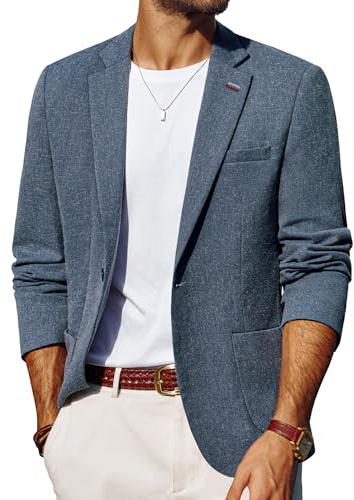 PJ PAUL JONES Mens Blazers Smart Casual Linen Jacket Regular Fit Business Blazer One Button Denim Blue XL