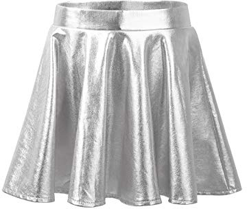 Fldy Falda metálica para niños con pantalones debajo, falda de patinaje brillante para niñas, faldas de baile, ballet, patinaje, jazz, gimnasia, fiesta, discoteca, competición, ropa, plata, 110-116