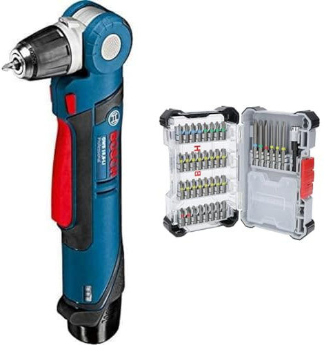 Bosch Professional 12V System Akku Winkelbohrmaschine GWB 12V-10 (L-BOXX, ohne Akku/Ladegerät) + 40x Extrahartes Schrauberbit-Set, Amazon Exklusiv, 40-tlg. (197 x 110,5 mm)