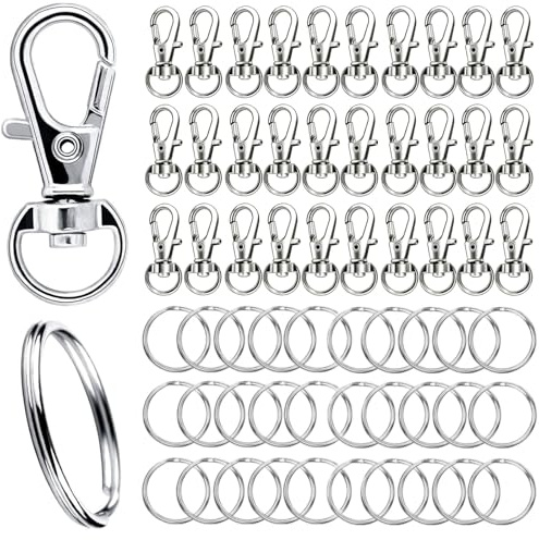 60pcs Keyring Rings Kit, 30pcs Swivel Clasps and 30pcs Keyrings with Split Rings for DIY Craft and Jewellery Making Hanging Crafts (Silver).