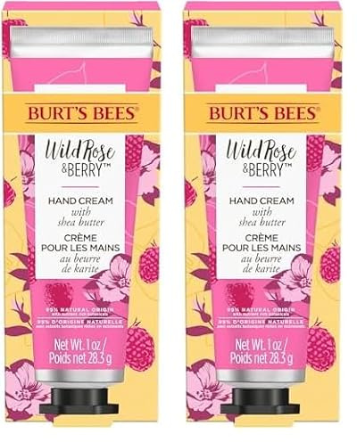 Burt’s Bees Hand Cream for Very Dry Hands, Wild Rose & Berry, Hand Moisturiser With Nourishing Shea Butter, 28.3g (Pack of 2)