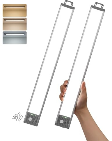GOODEA 44.5cm Lampe Cuisine Sous Meuble Sans Fil 4500 mAh- Éclairage de Placard avec Détecteur de Mouvement, 90 LED, 3 CCT, Réglable en Luminosité, Montage Magnétique