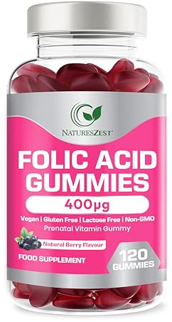 Folic Acid Gummies 400μg – 120 Chewable Gummies- High Strength Prenatal Vitamins for Women, Conception & Pregnancy Support |Vegan, Non-GMO | Fertility Supplements for Women | Natural Berry Flavour