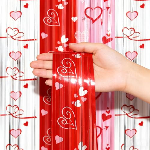 2Pcs Valentines Door Tinsel, Valentines Decorations, 3.2x6.5ft Heart Tinsel Curtain Backdrop for Valentine's Party, Anniversary, Wedding Single Party, Engagement Bridal Shower Galantiens Decorations