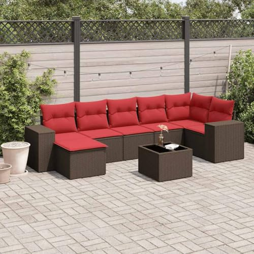 YunCangg Ensemble de canapé de jardin 8 pièces avec coussins en rotin synthétique, marron, résistant aux intempéries, pour terrasse, balcon, jardin avec table, groupe de sièges, banc, fauteuil