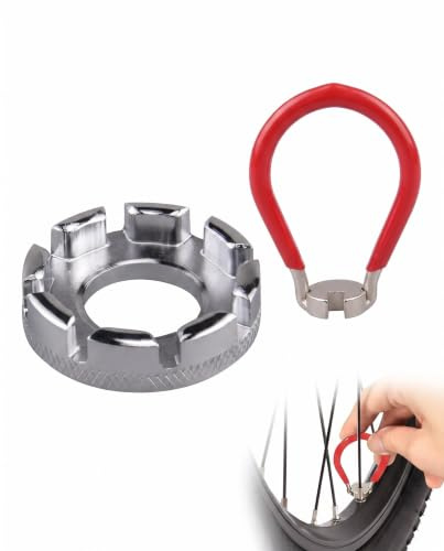 FAKZEP Clé à Rayon Vélo (Lot de 2, Argent + Rouge), Outil de Tension et Dévoilage de Roue Précis, Tendeur de Rayons pour Réparation de Jante et Entretien de VTT et Vélo de Route