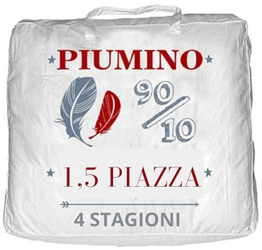 Tata Home Piumino Letto Piazza Mezza 4 Stagioni in Piuma d'Oca Piumone Doppio con Bottoni Piumino per Sacco Autunnale Invernale Misura 200x200 cm Colore Bianco