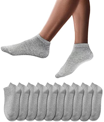 YouShow 10 Pares Calcetines Deportivos Tobilleros hombre mujer Cortos Calcetin Algodon 10x Gris 39-42