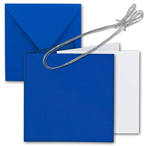 10x Quadratisches Faltkarten Set 15 x 15 cm - mit Briefumschlägen & Einlegeblätter & Schmuckband - Royal-Blau - für Einladungskarten, Hochzeit, Weihnachten - von GUSTAV NEUSER