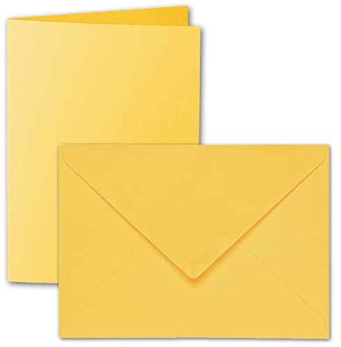 ARTOZ 50x DIN B6 Faltkarten-Set mit Umschlägen - Sonnengelb (Gelb) - 120 x 169 mm - gerippte Bastelkarten blanko mit Brief-Umschlägen - 220 g/m²