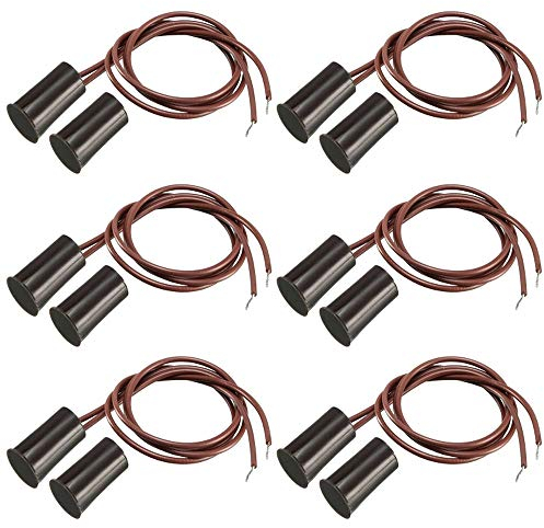 Gebildet 6pcs marrone Da Incasso Cablato Sicurezza Finestra Cancello Contatto Sensore Allarme Interruttore Reed Magnetico,Magnete Vicino-Collegamento Circuito Magnete Lontano-Interruzione Circuito