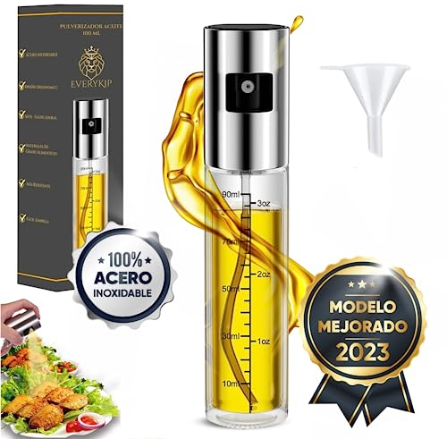 EveryKip Original® Spruzzatore Olio, Spruzzino Olio per Friggitrice ad Aria, Spray Olio Oliva in Acciaio Inossidabile Vetro per Cucina, Nebulizzatore Olio Aceto