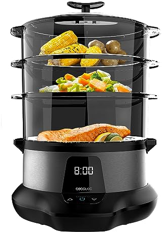 Cecotec Dampfgarer VapoVita 3000 Pro. Dampfgaren und Erhaltung von Nährstoffen und Vitaminen. 1000 W, Digital, 1 Liter Kapazität, inklusive 3 Behälter, nicht elektrische Teile spülmaschinengeeignet.