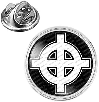 Badgmania Pin's Argenté 20mm Croix Celte Celtique Blanche Fond Noir France Nation Patriote Celtique Logo 18mm Pins Bouton Epinglette